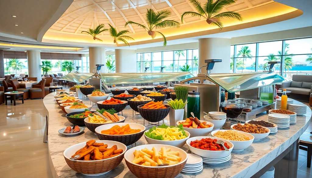 Bogaty bufet all inclusive z różnorodnymi daniami w hotelu