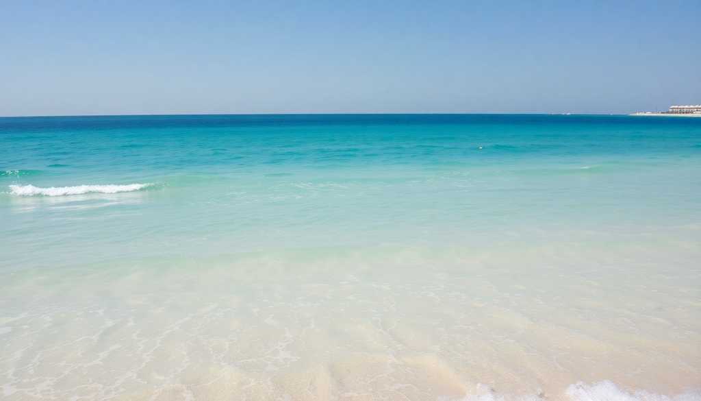 Płytkie, spokojne morze przy piaszczystej plaży przyjaznej dzieciom