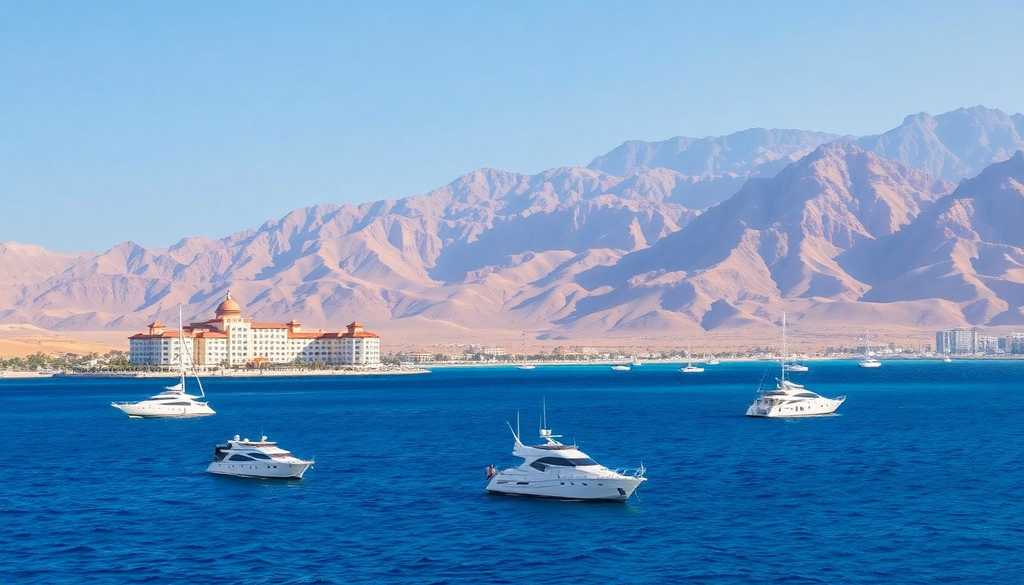 Zatoka Sharm el-Sheikh z luksusowym kurortem i górami w tle
