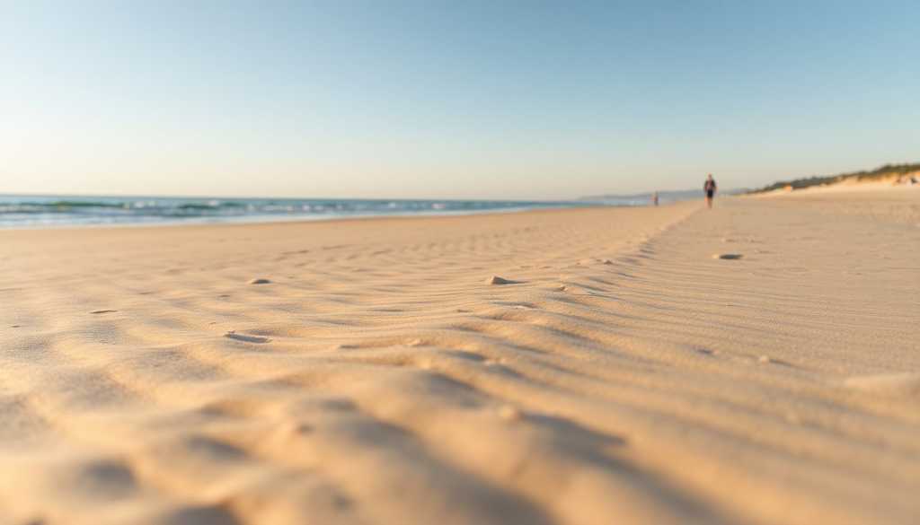 Szeroka piaszczysta plaża nad Morzem Czarnym z łagodną bryzą