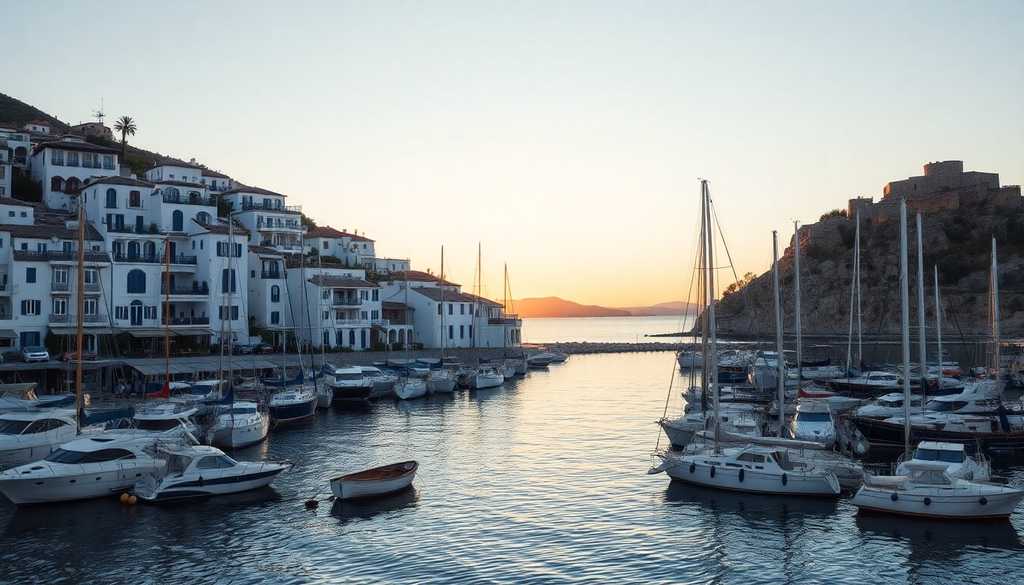 Port w Bodrum z białymi domami i Zamkiem św. Piotra