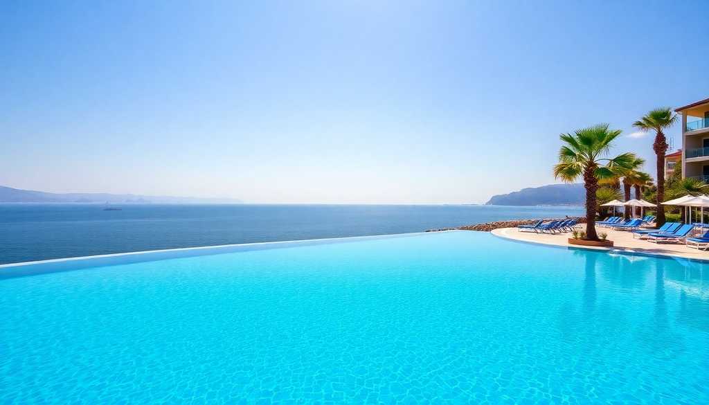 Basen infinity w luksusowym hotelu all inclusive w Turcji z widokiem na morze