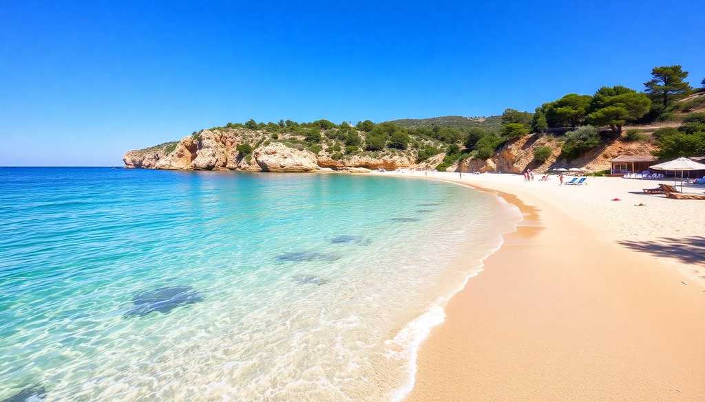 Piaszczysta plaża na Majorce z turkusową wodą