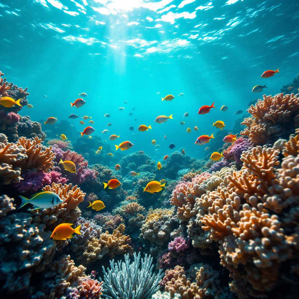 Rafa koralowa z kolorowymi rybami podczas snorkelingu w Morzu Czerwonym