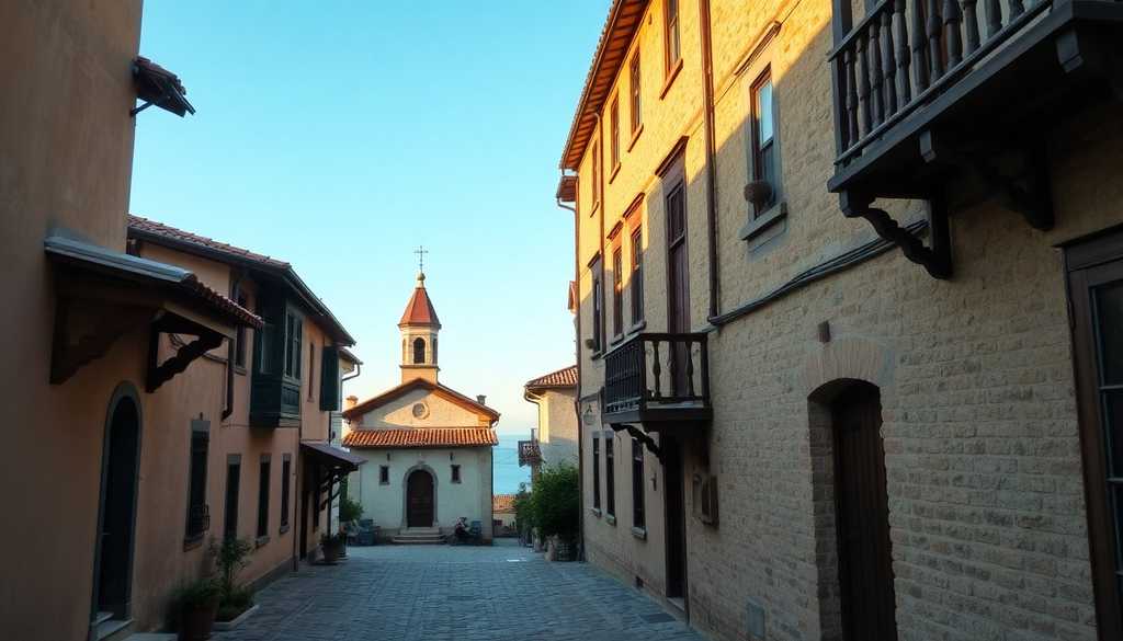 Uliczka starego miasta w Nesebyrze z drewnianymi domami
