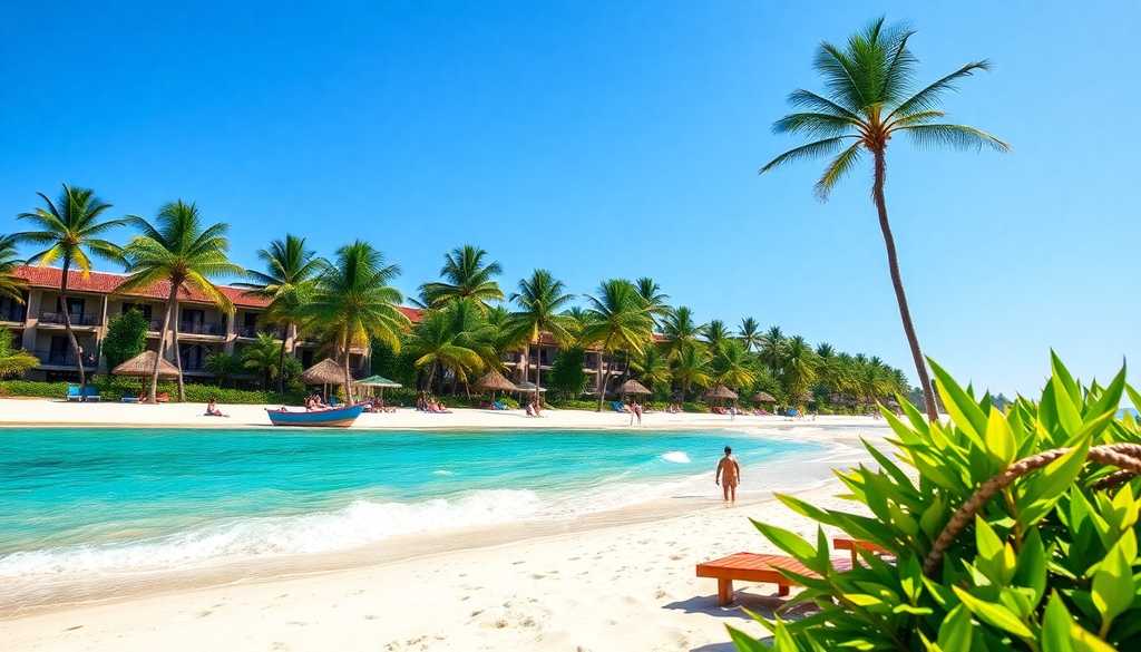 Spokojna plaża kurortu z turkusową wodą i palmami na krótki wypad